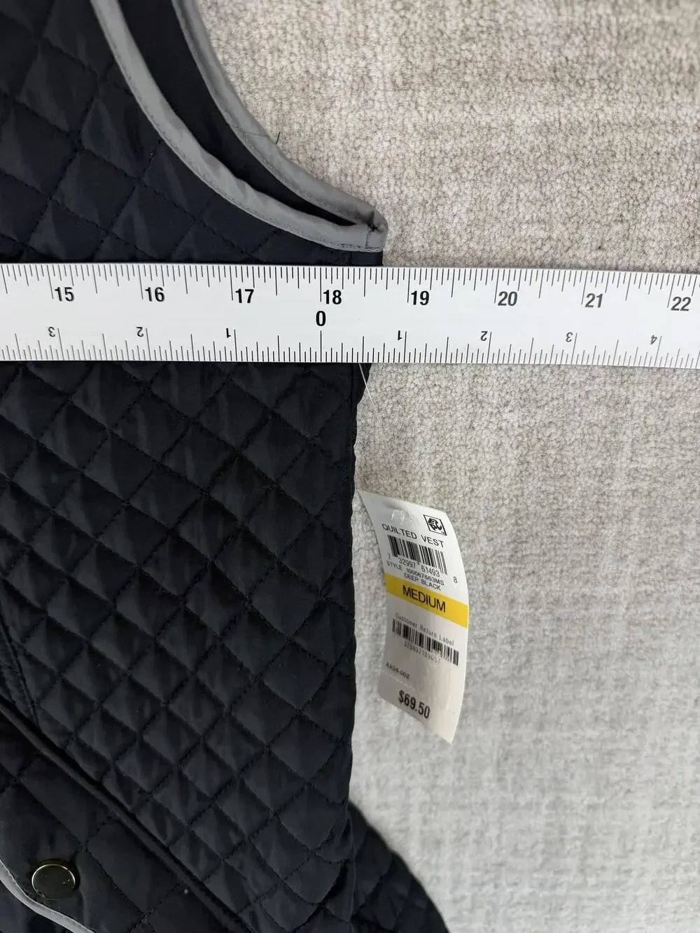 Charter Club Vest Womens M Black Quilted Collared Lined Full Zip Pockets